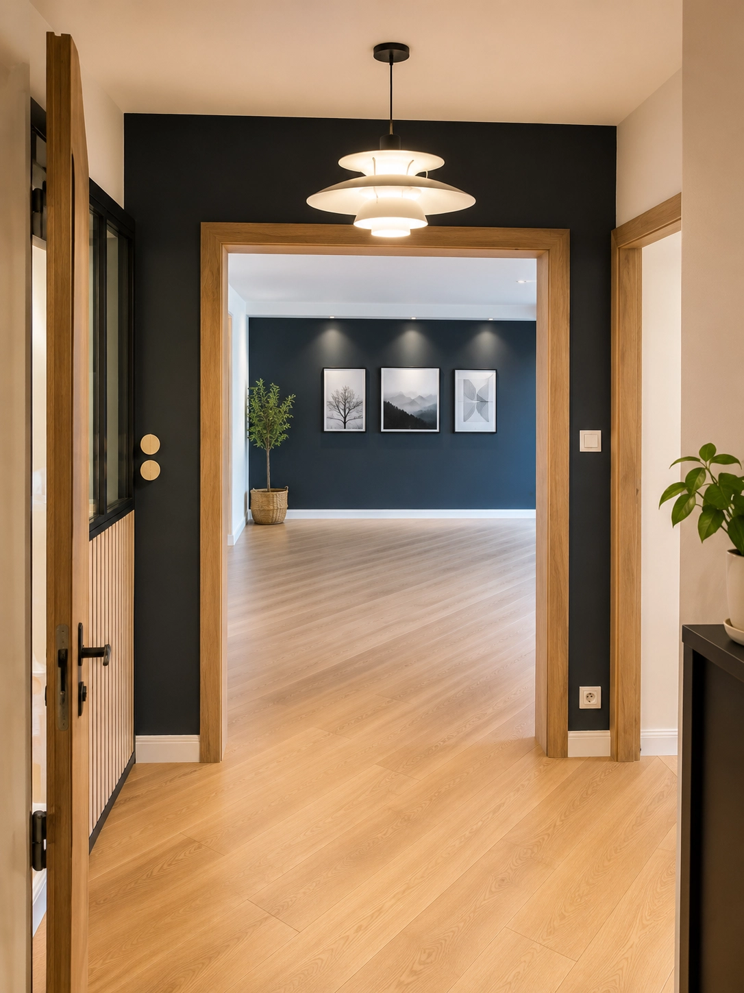 Appartement rénové entrée et salon Loire-Atlantique